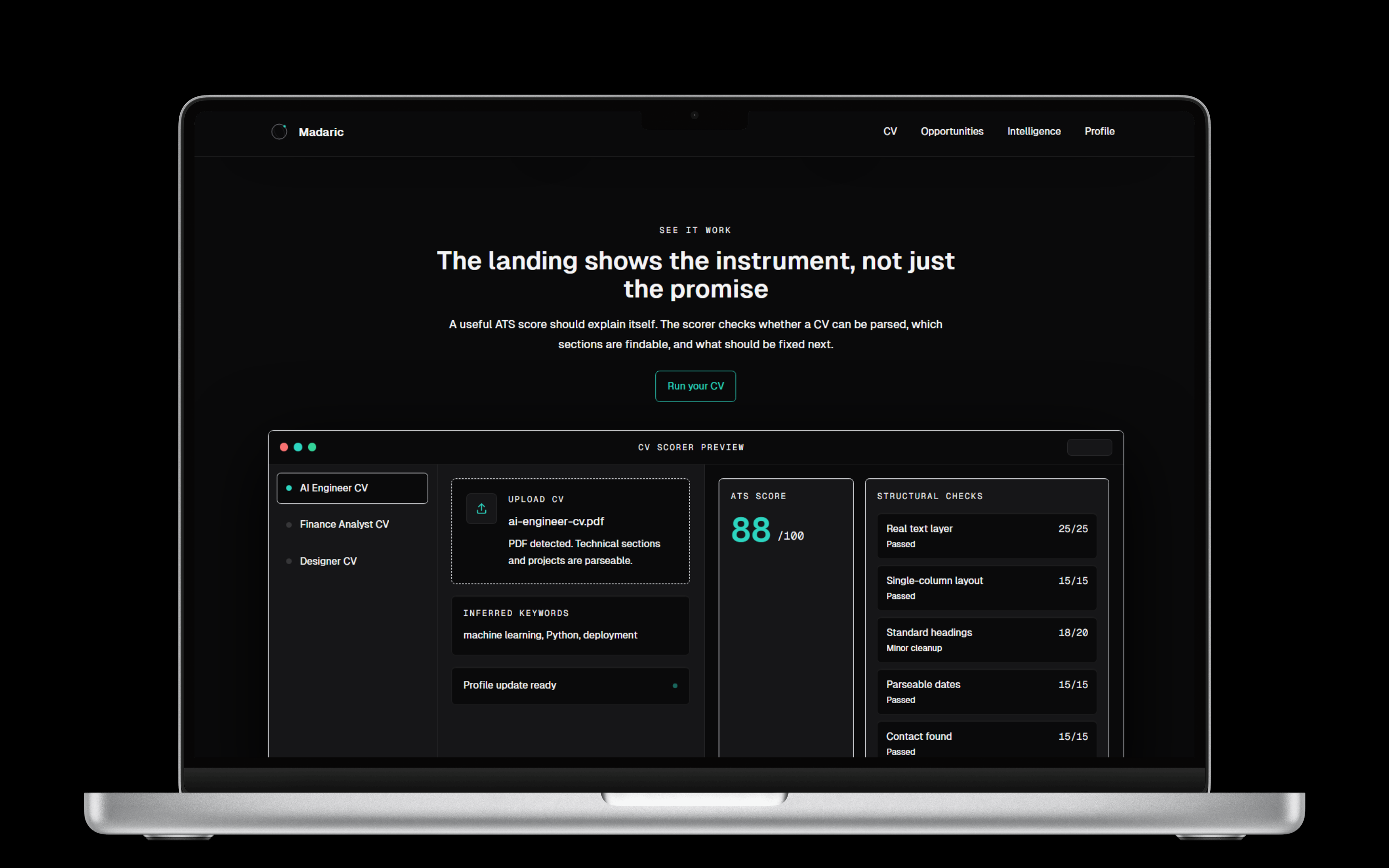 Madaric project interface