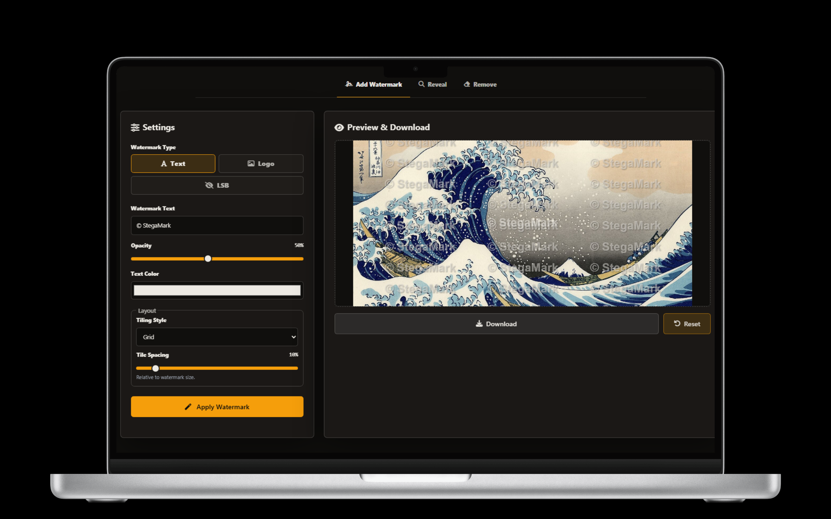 StegaMark project interface